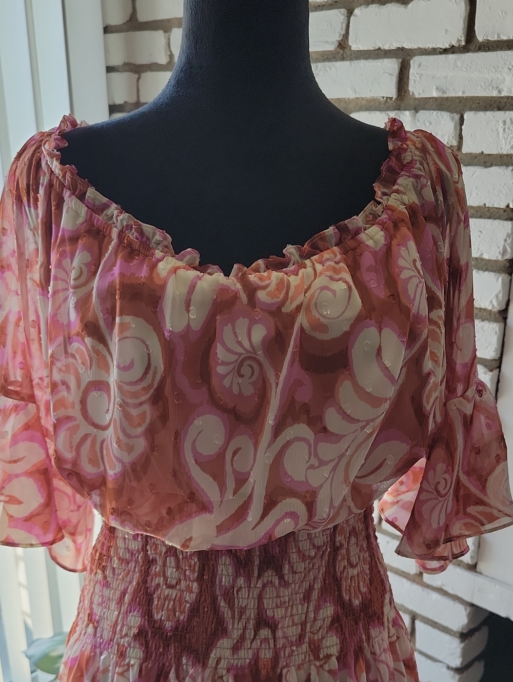 Premier Amour Cream Dress with Pink Floral Trim